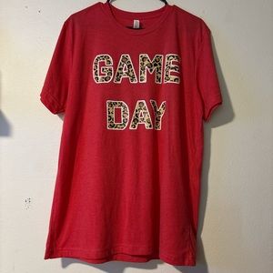 Vibrant Red Game Day Tee with Bold Cheetah Text